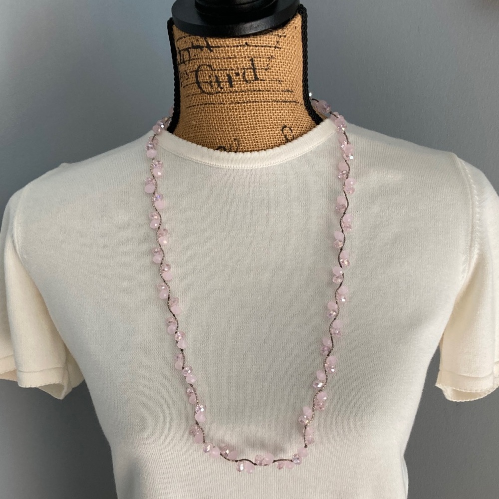 Silver and Pink Glass Beaded Necklace - Costume Jewelry